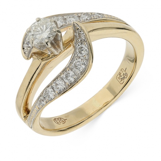 Кольцо из комбинированного золота 585 пробы c 1 облаг. бриллиантом и 13 бриллиантами и 1 фианитом Л33067590 фото 1
