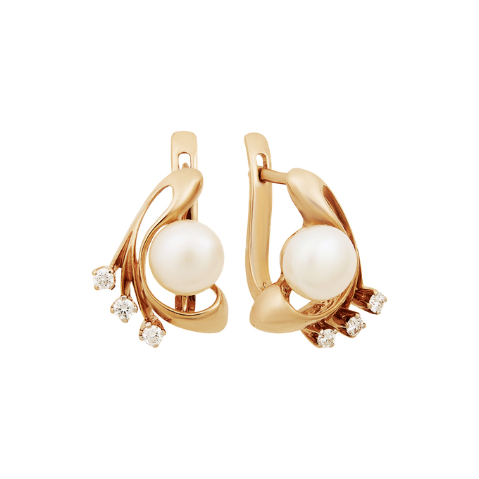 Серьги из золота 585 пробы c бриллиантами и культивированным жемчугом, Л 2811 1754 за 68500