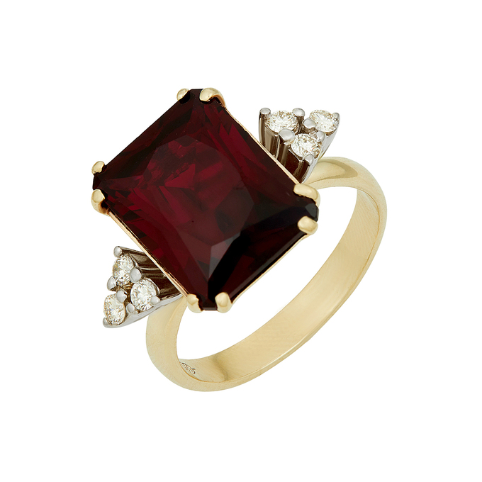 Кольцо из золота 585 пробы c бриллиантами и синтетическим рубином