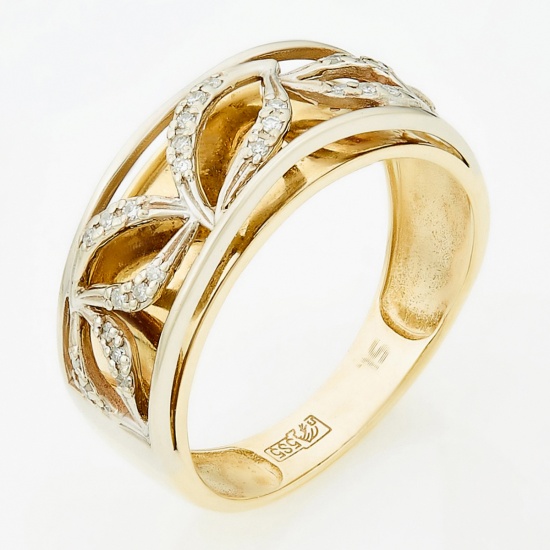 Кольцо из комбинированного золота 585 пробы c 29 бриллиантами
