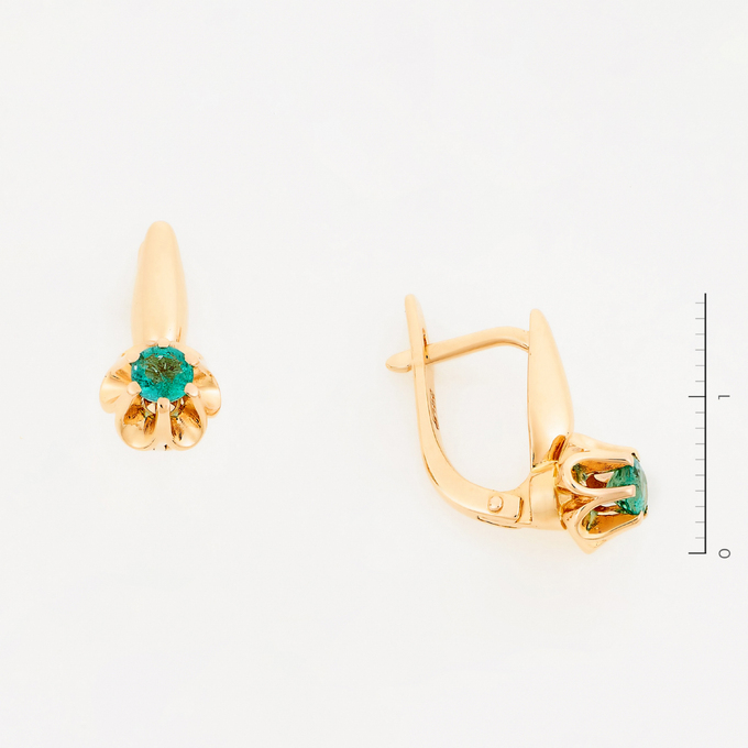 Серьги из красного золота 585 пробы c 2 изумрудами