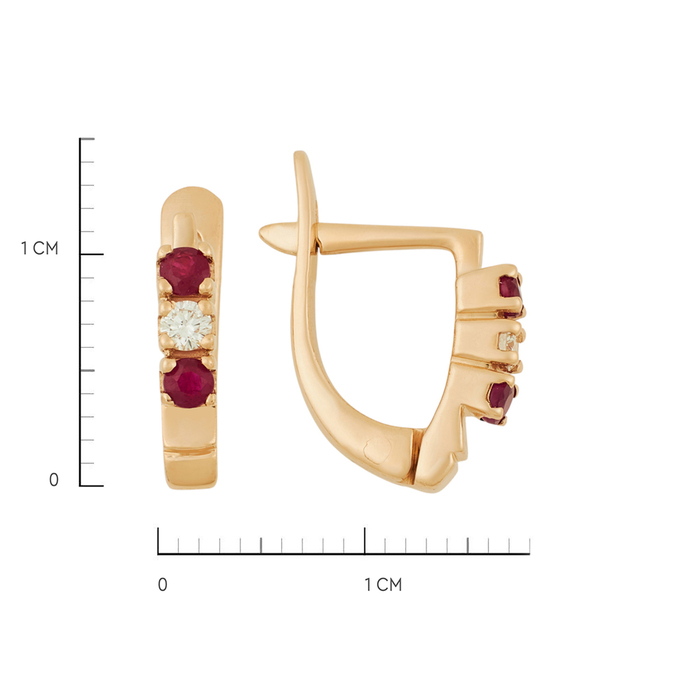 Серьги из золота 585 пробы c бриллиантами и рубинами, Ц О007 2005 за 39600