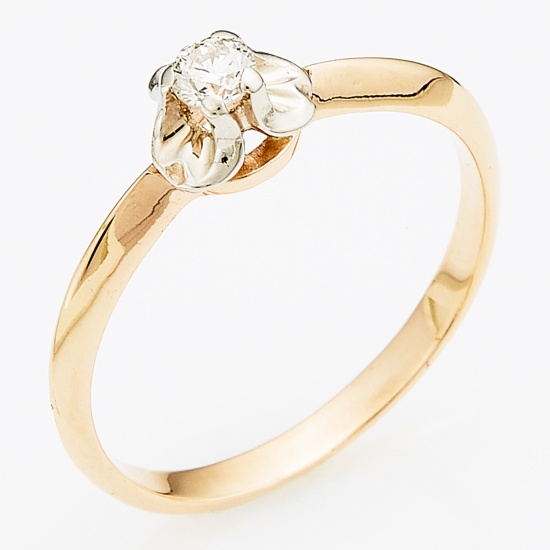 Кольцо из комбинированного золота 585 пробы c 1 бриллиантом, Л37053520 за 10 800 ₽