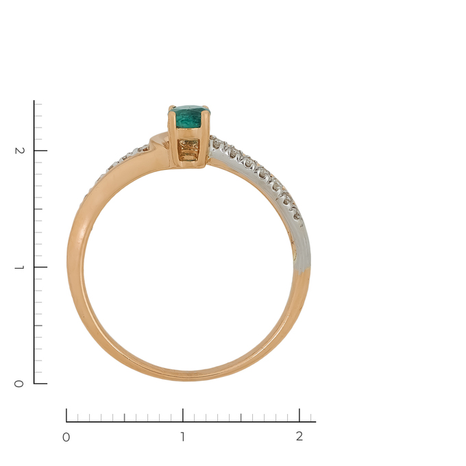 Кольцо из золота 585 пробы c 14 бриллиантами и 1 изумрудом, Л 0910 6860 за 18750