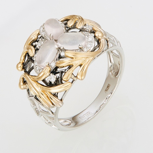 Кольцо из комбинированного золота 585 пробы c 20 бриллиантами и 3 роз. кварцами 117326 фото 1