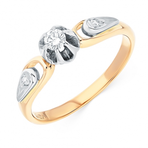 Кольцо из комбинированного золота 585 пробы c 3 бриллиантами Л29097436 фото 1