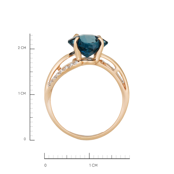 Кольцо из золота 585 пробы c топазом Лондон и фианитами, Л 2011 0304 за 31100