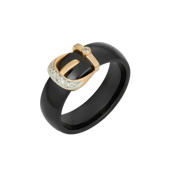 Кольцо из золота 585 пробы c бриллиантами и керамикой