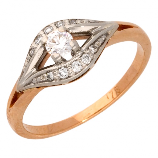Кольцо из комбинированного золота 585 пробы c 11 бриллиантами 012029 фото 1