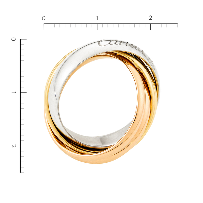 Кольцо Cartier золото, 750, 4 к.,14,02 гр. (чистый вес 14,02 гр.) Cartier Trinity Six Band Diamond Tri-Color Gold Band Ring,  пт/м; Бриллиант Кр57 3/3
