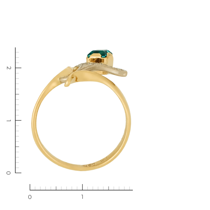 Кольцо из желтого золота 750 пробы c 1 синт. изумрудом и 8 бриллиантами, Л 4306 0402 за 24750