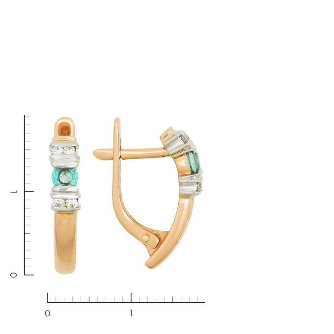 Серьги из золота 585 пробы c 2 изумрудами и 8 бриллиантами, Л 1615 2880 за 38320