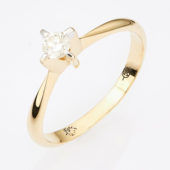 Кольцо из желтого золота 585 пробы c 1 бриллиантом, Л45051349 за 16600