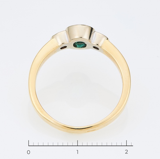 Кольцо из комбинированного золота 750 пробы c 1 изумрудом и 2 бриллиантами, Л04072584 за 59850