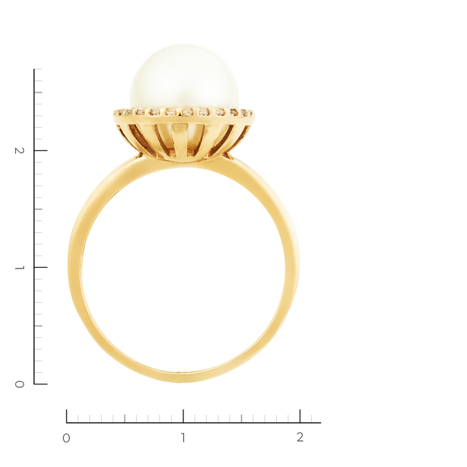 Кольцо из красного золота 585 пробы c 1 культ. жемчугом и фианитами