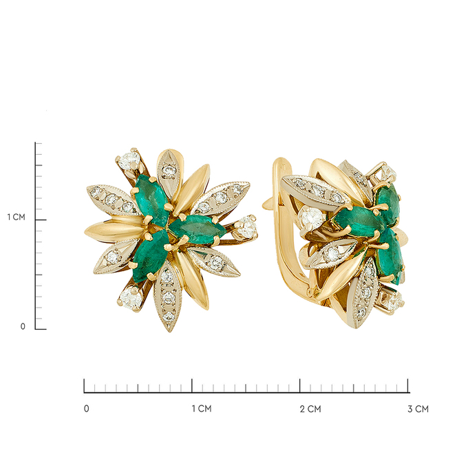 Серьги из золота 750 пробы c изумрудами и бриллиантами, Ц О007 2010 за 196350