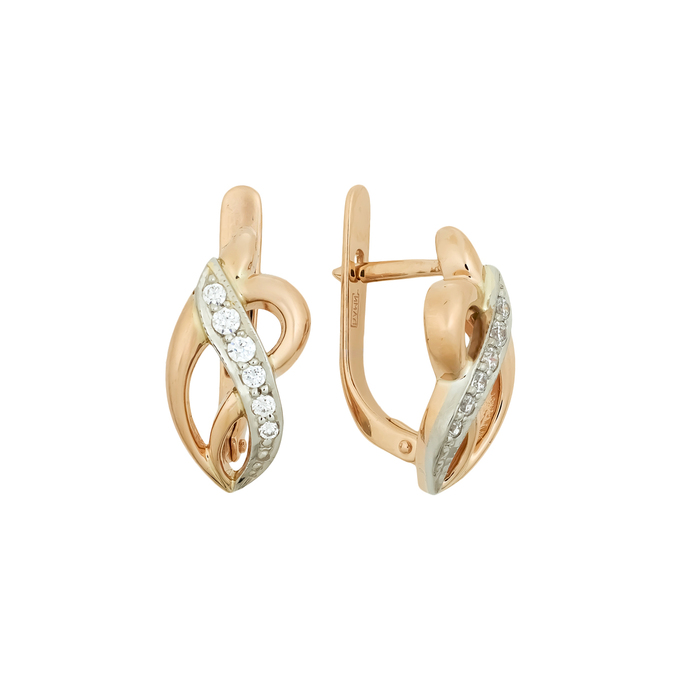 Серьги из золота 585 пробы c 12 фианитами