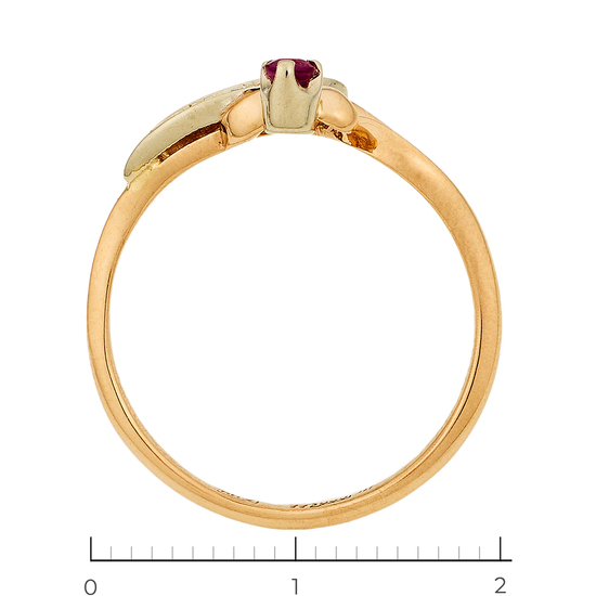 Кольцо из комбинированного золота 585 пробы c 3 бриллиантами и 1 рубином, Л47091769 за 10250