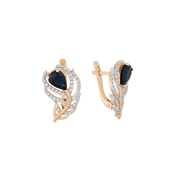 Серьги из золота 585 пробы c синт. сапфирами и фианитами, Л 4306 3512 за 33040