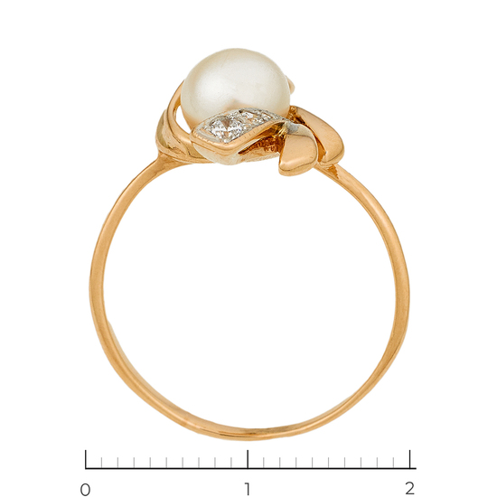 Кольцо из комбинированного золота 585 пробы c 1 культ. жемчугом и фианитами, Л47091495 за 11500