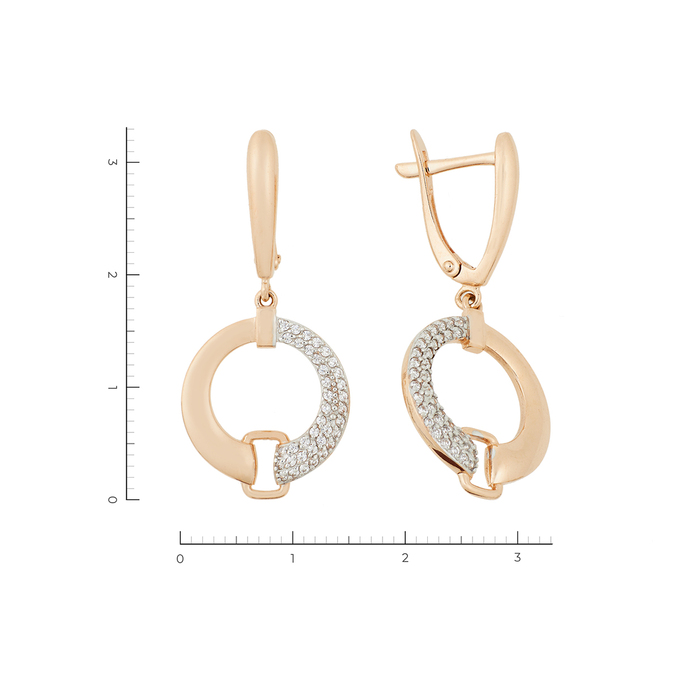 Серьги из комбинированного золота 585 пробы c 74 фианитами