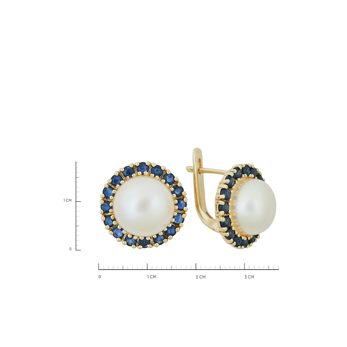Серьги из золота 585 пробы c 2 культ. жемчугами и 32 сапфирами, К 0000 2215 за 67900