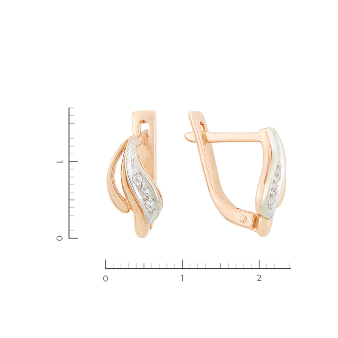 Серьги из комбинированного золота 585 пробы c фианитами