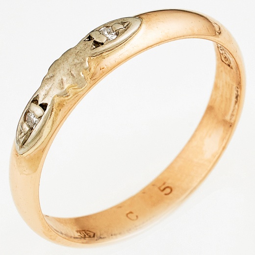 Кольцо из комбинированного золота 583 пробы c 2 бриллиантами Л33035731 фото 1