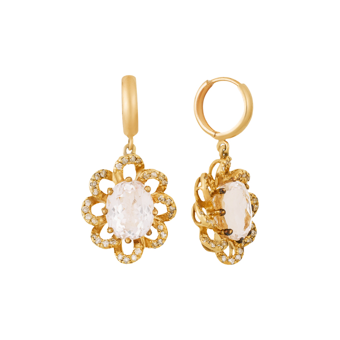 Серьги из золота 585 пробы c кунцитами и бриллиантами, Ц О007 2932 за 160000