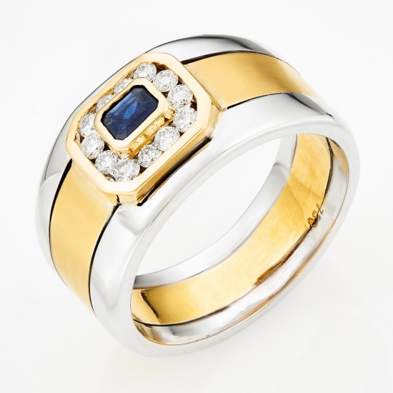 Кольцо печатка из комбинированного золота 750 пробы c 12 бриллиантами и 1 Ювелирный камень