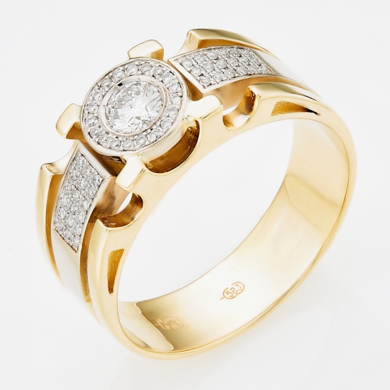 Кольцо печатка из комбинированного золота 585 пробы c 56 бриллиантами