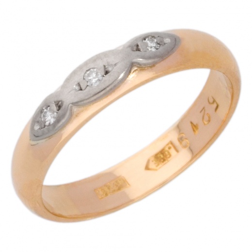 Кольцо обручальное из комбинированного золота 583 пробы c 3 упр. огр. бриллиантами 013472 фото 1