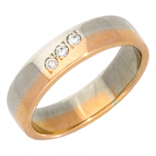 Кольцо обручальное из комбинированного золота 585 пробы c 3 бриллиантами 007624 фото 1