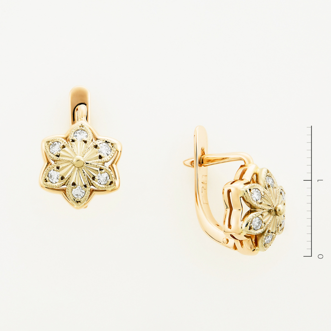 Серьги золото, 585, 2 к.,5,15 гр. (чистый вес 5,15 гр.); 12 Бриллиант Кр17 2/2 вес 0,192 ct