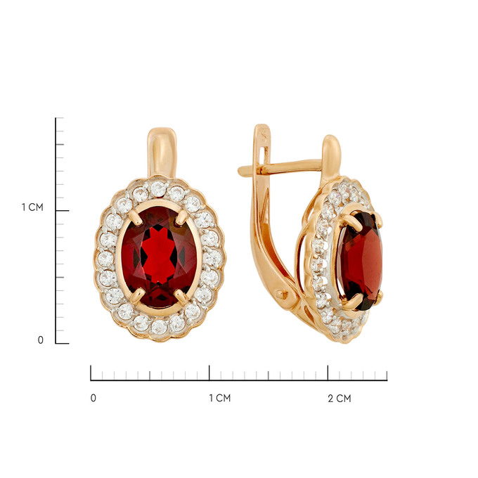 Серьги из золота 585 пробы с гранатами и фианитами, Л 4508 5787 за 31400