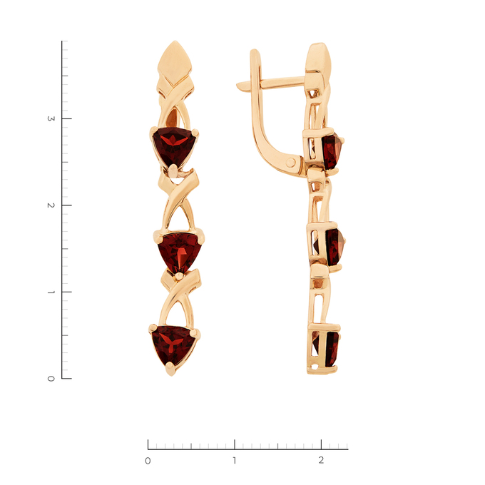 Серьги золото, 585, 2 к.,5,3 гр. (чистый вес 3,994 гр.) со следами износа; 6 Гранат