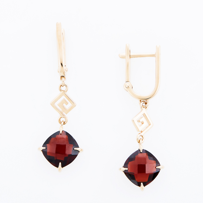 Серьги из золота 585 пробы c 2 гранатами