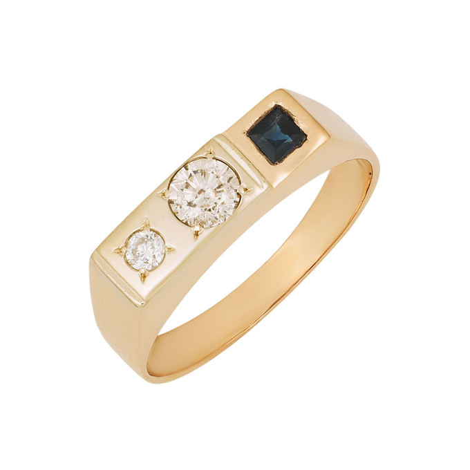 Кольцо из золота 585 пробы c бриллиантами и сапфиром