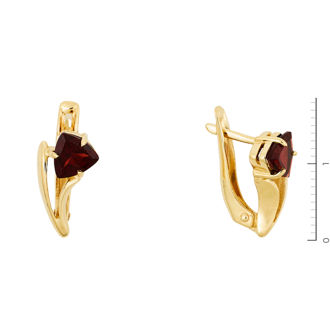 Серьги из желтого золота 585 пробы c 2 гранатами