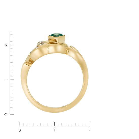 Кольцо из желтого золота 750 пробы c 7 бриллиантами и 1 изумрудом, Л28093409 за 63350
