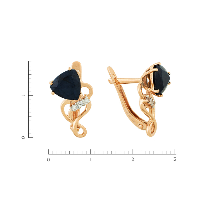 Серьги из красного золота 585 пробы c 2 корундами и фианитами
