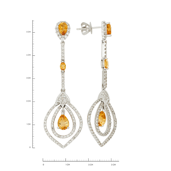 Серьги из золота 750 пробы c цитринами и бриллиантами, Ц О007 2009 за 125000