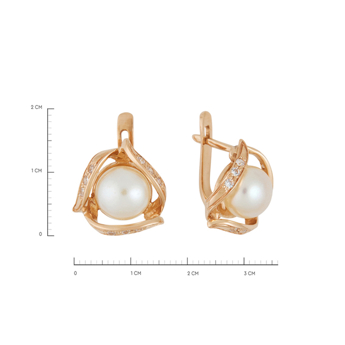 Серьги из золота 585 пробы c 2 культ. жемчугами и 18 фианитами, Л 4710 0773 за 57440