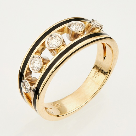 Кольцо из комбинированного золота 585 пробы c 5 бриллиантами и эмалями Л06146838 фото 1