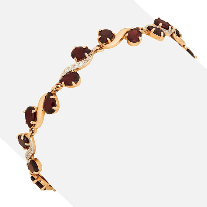 Браслет из золота 585 пробы c фианитами и гранатами, Л 2812 4399 за 90000