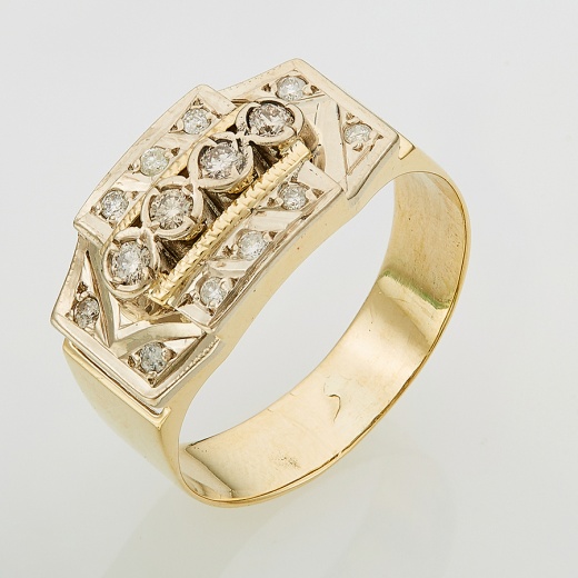 Кольцо из комбинированного золота 585 пробы c 14 бриллиантами ЦО0040925 фото 1