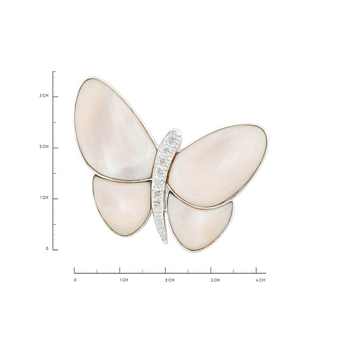 Брошь из золота 585 пробы c бриллиантами и перламутром