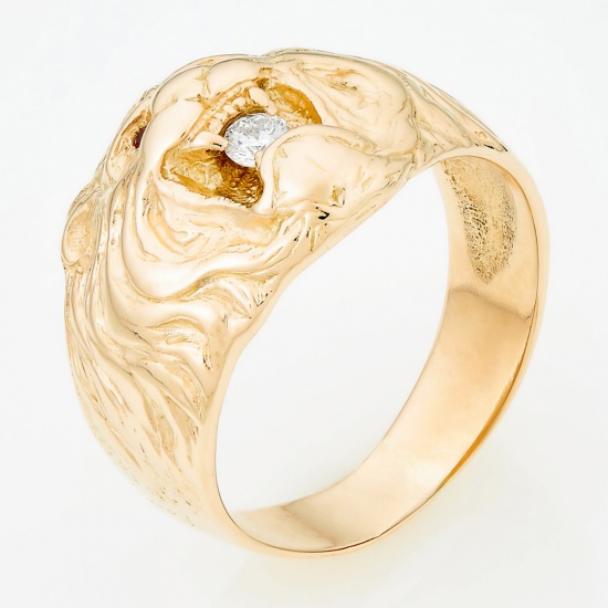 Кольцо из красного золота 585 пробы c 2 шпинелями и 1 бриллиантом