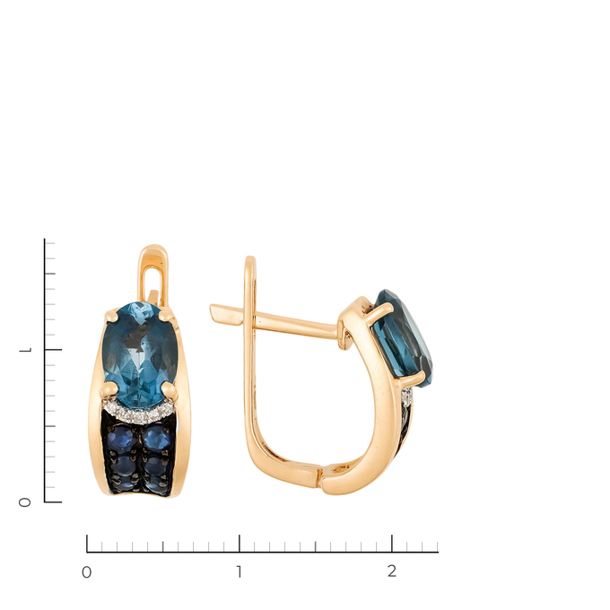 Серьги из красного золота 585 пробы c 14 сапфирами и 10 бриллиантами и 2 топазами Лондон, Л 0910 7106 за 35600