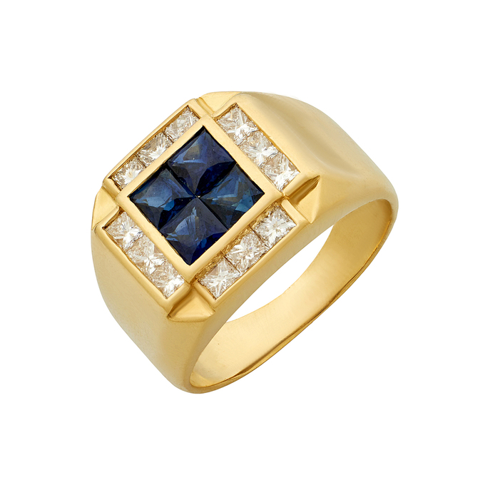 Кольцо из золота 750 пробы c сапфирами и бриллиантами